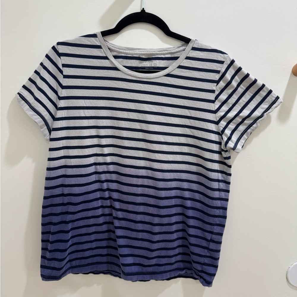 J.Crew Striped Navy & White Dip Dyed Ombre Short Sleeve Collector Tee
